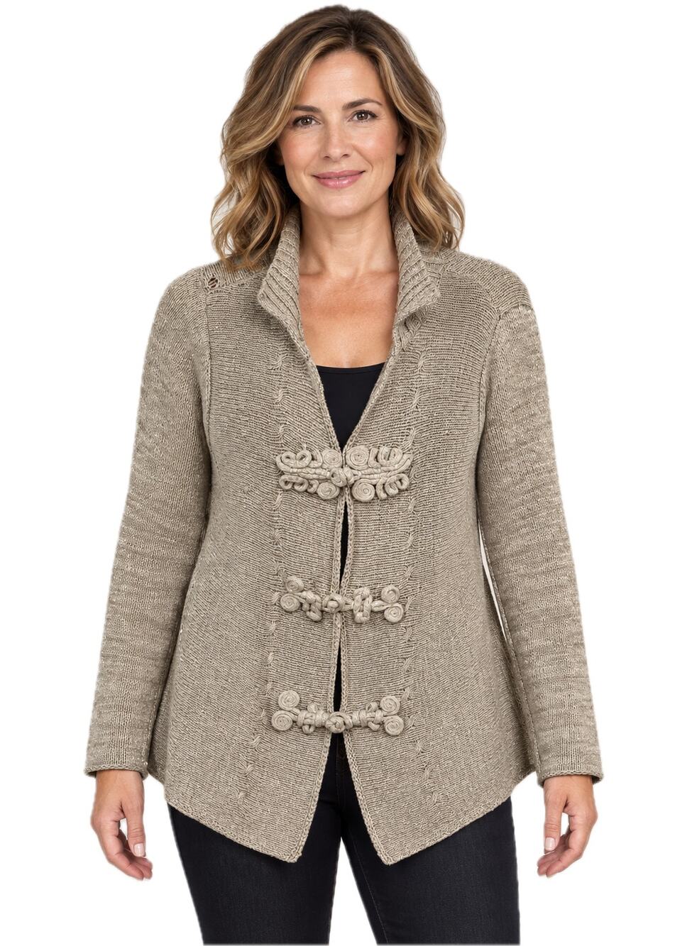 Coldwater Creek Frog Closure Cardigan Sweater Draped Metallic Knit Women's Large